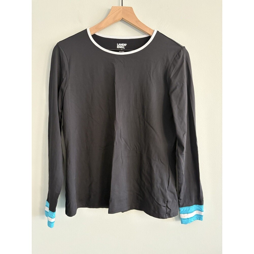Lands End Top Swim Shirt Rash Guard Quick Dry Solid Black Women's Medium